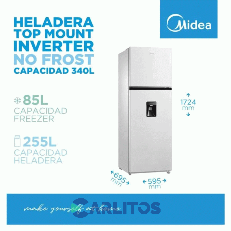 HELADERA NO FROST BLANCA 340 LITROS INVERTER MIDEA MDRT489MTE01ADW