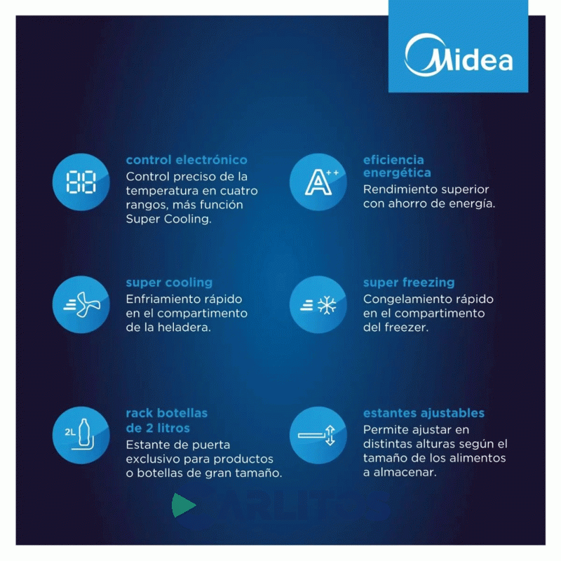 HELADERA NO FROST BLANCA 340 LITROS INVERTER MIDEA MDRT489MTE01ADW