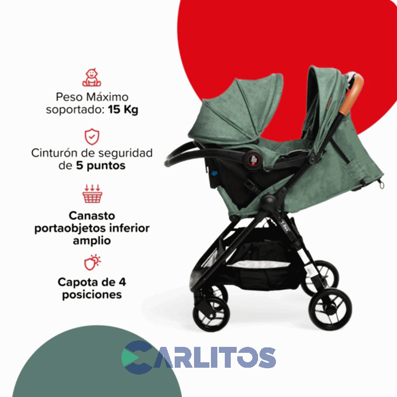 Coche De Paseo Bebesit T-flex Portabebe + Butaca 1321ts-c Verde