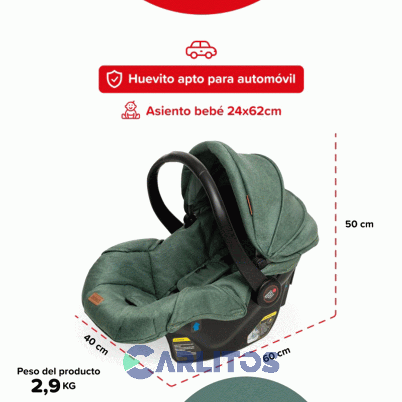Coche De Paseo Bebesit T-flex Portabebe + Butaca 1321ts-c Verde