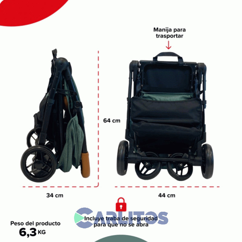 Coche De Paseo Bebesit T-flex Portabebe + Butaca 1321ts-c Verde
