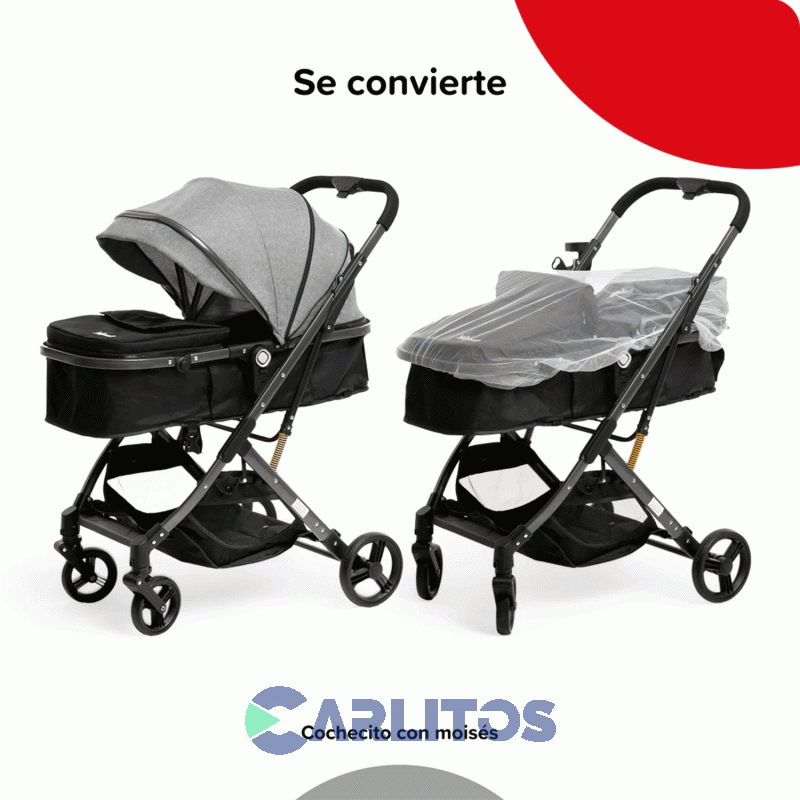 Coche De Paseo Bebesit System Homy 3 En 1 Moises + Porta bebe 1370ts-b Gris