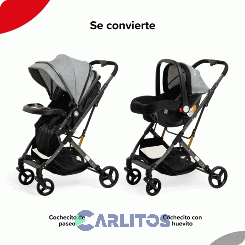 Coche De Paseo Bebesit System Homy 3 En 1 Moises + Porta bebe 1370ts-b Gris