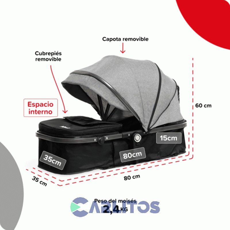 Coche De Paseo Bebesit System Homy 3 En 1 Moises + Porta bebe 1370ts-b Gris