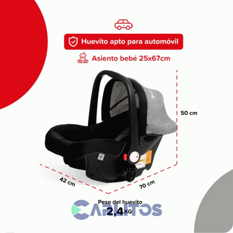 Coche De Paseo Bebesit System Homy 3 En 1 Moises + Porta bebe 1370ts-b Gris