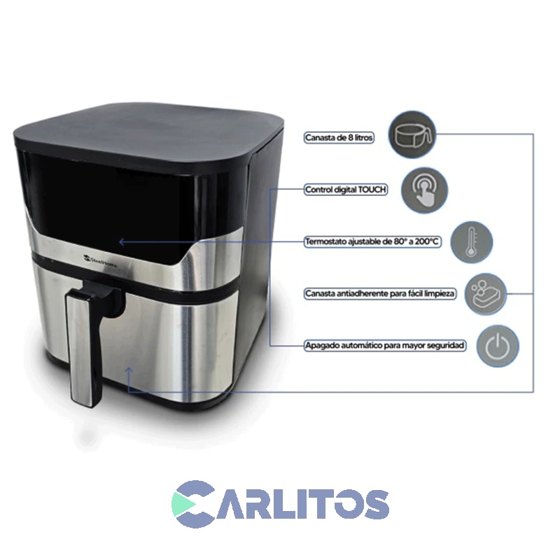 Freidora De Aire Fryer Digital Acero Inoxidable Steel Hhome Af8lo-sh