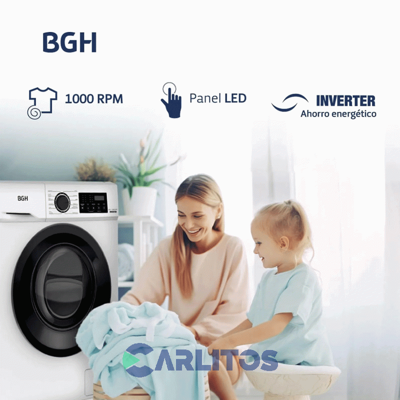 Lavarropa Carga Frontal Inverter Bgh 6 KG-1000 RPM Blanco Bwfi06w24ar