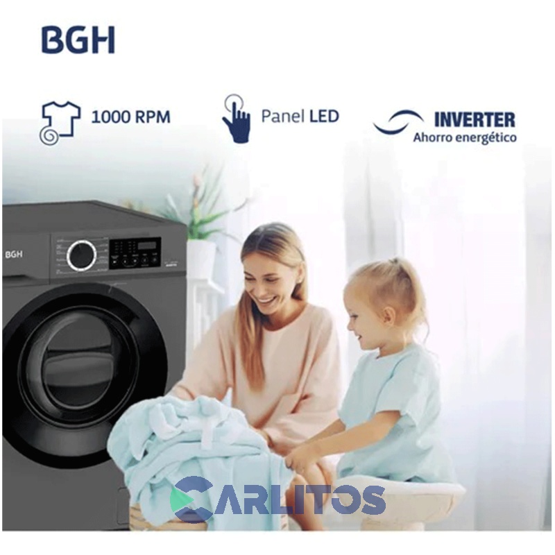 Lavarropa Carga Frontal Bgh Inverter 6 KG -1000 RPM Gris Bwfi06s24ar