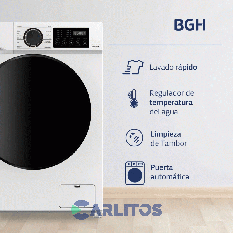 Lavarropa Carga Frontal Inverter Bgh 8 KG -1400 RPM Blanco BwfI08w24ar