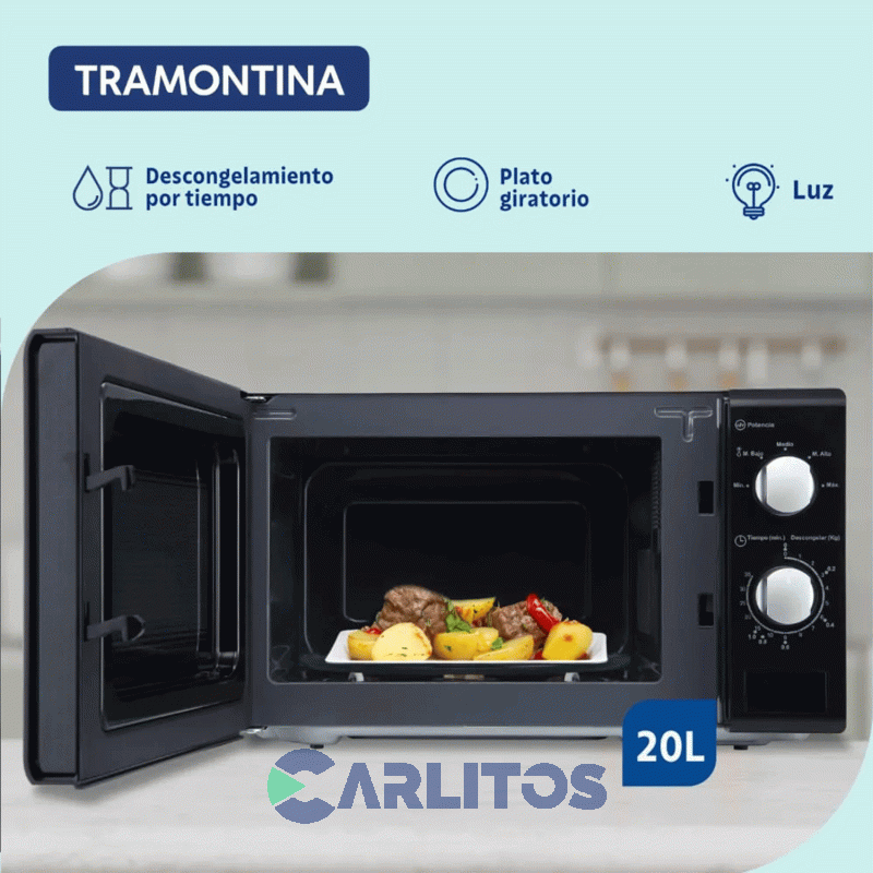 Microondas Rotativo Tramontina 20 Litros Negro Glass Cook 20l Mcm