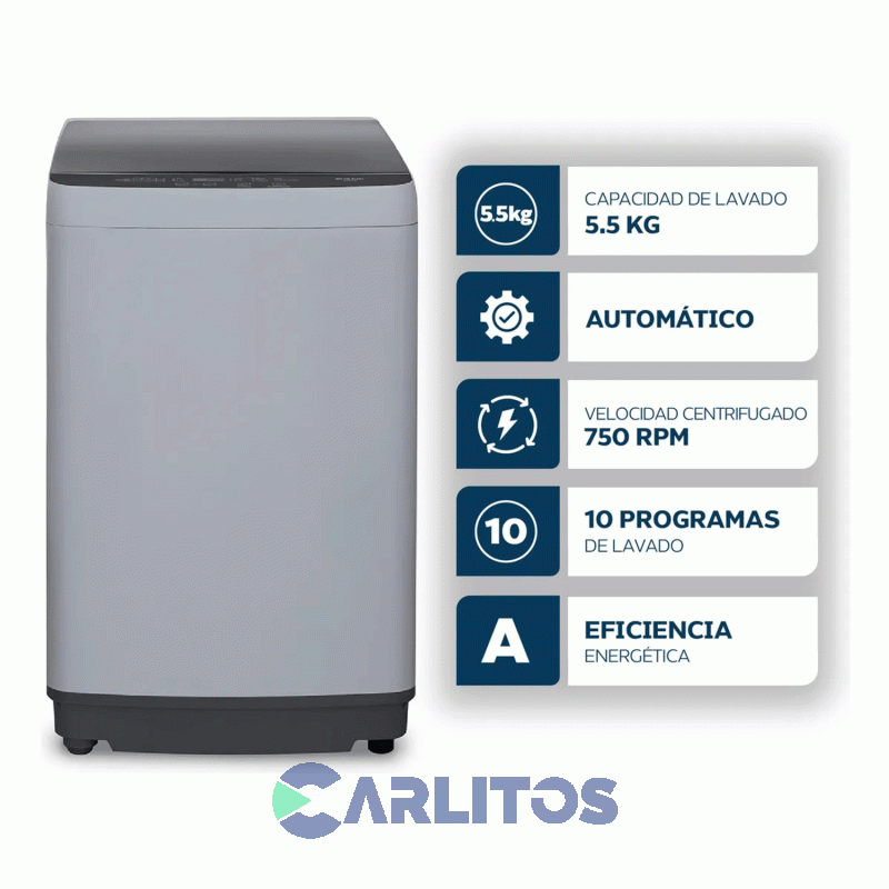Lavarropa Carga Superior Philco 5.5 KG - 750 RPM Plata Phcs07b