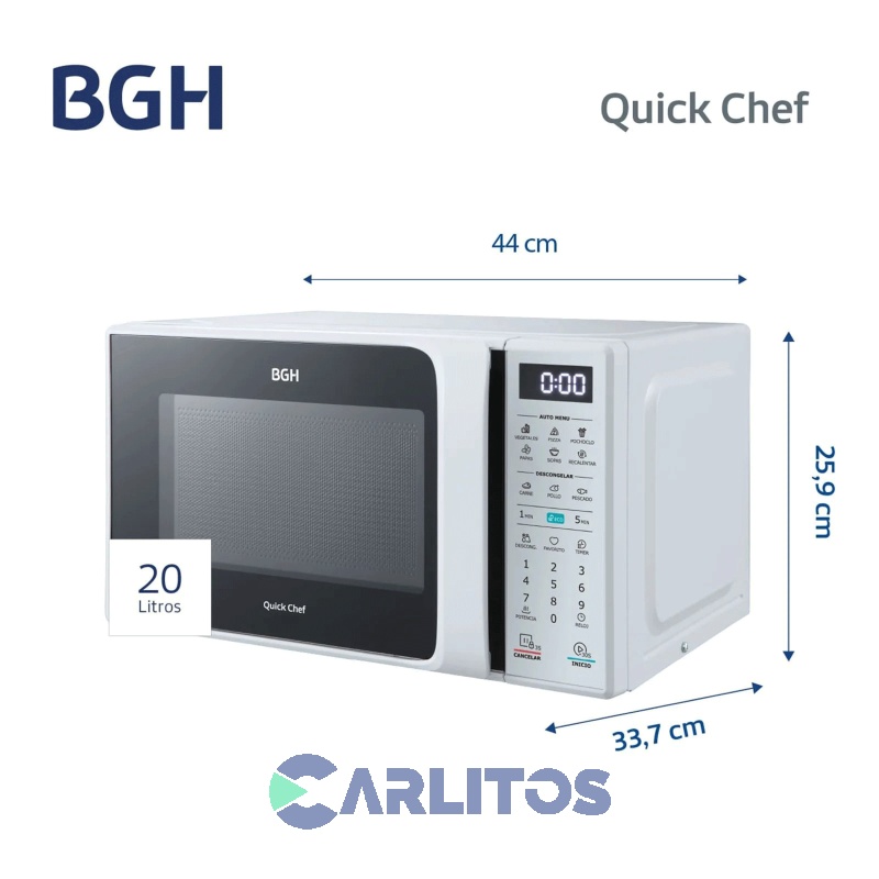 Microondas Digital Bgh 20 Litros Blanco B120db20I
