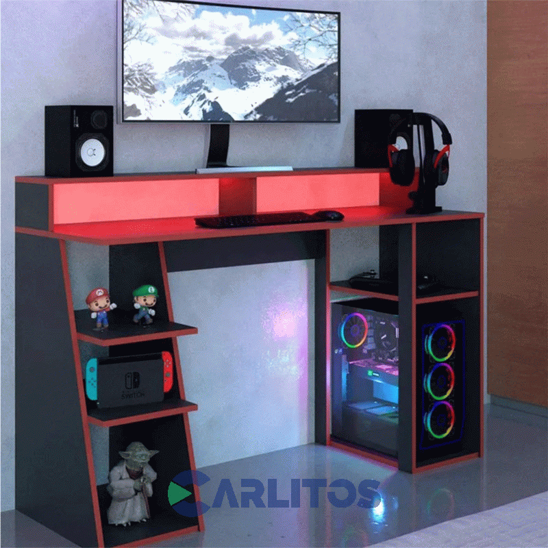 Escritorio Gamer 1.40 Mts Fiplasto Negro y Rojo