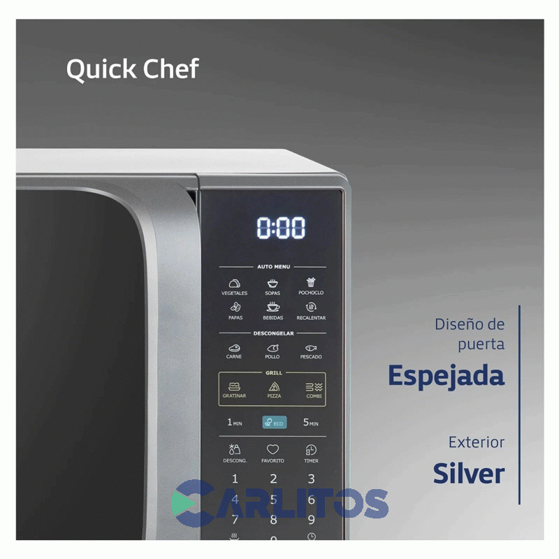 Microondas Con Grill Digital Bgh 28 Litros Gris Bifuncion B228ds20i