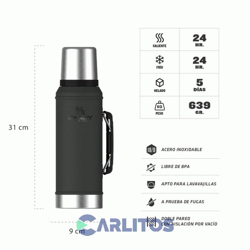 Termo De Mate Stanley Legendario Clásico 0.950 Litros Negro 2.0