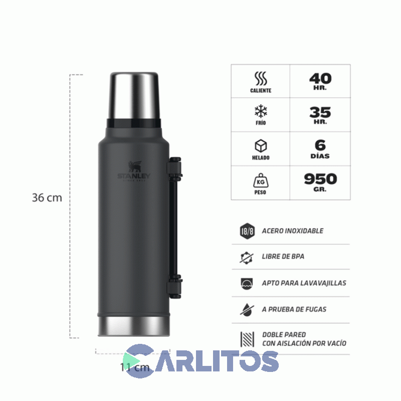 Termo De Mate Stanley Legendario Clásico XL 1.4 Litros Negro 2.0