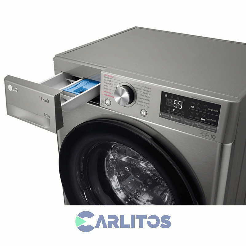 Lavasecarropa Lg Inverter 9+5 KG 1200 Rpm Gris Wd90vvc4s6