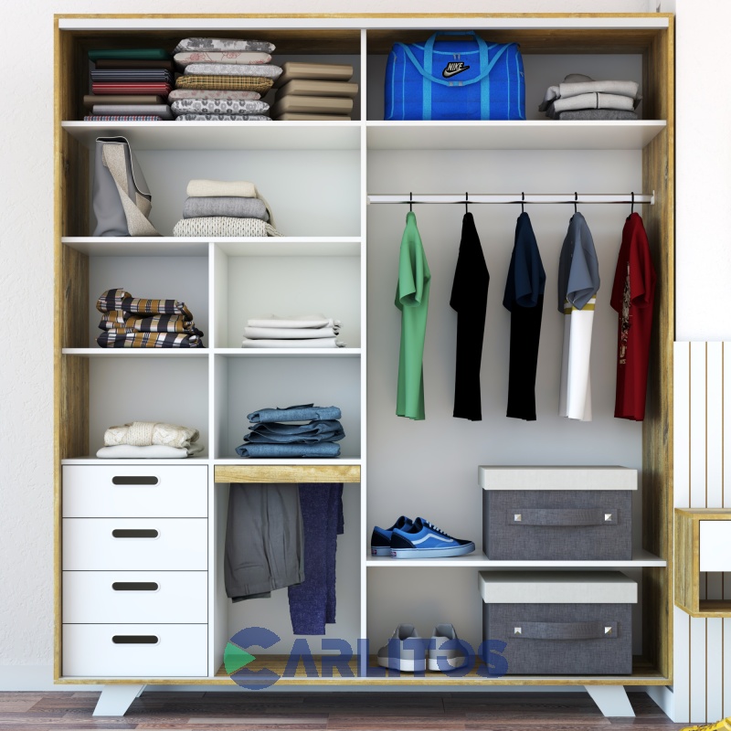 Placard Vestidor 1.80 Mts Línea Nordic Puertas Corredizas La Esperanza Atakama y Laqueado Blanco