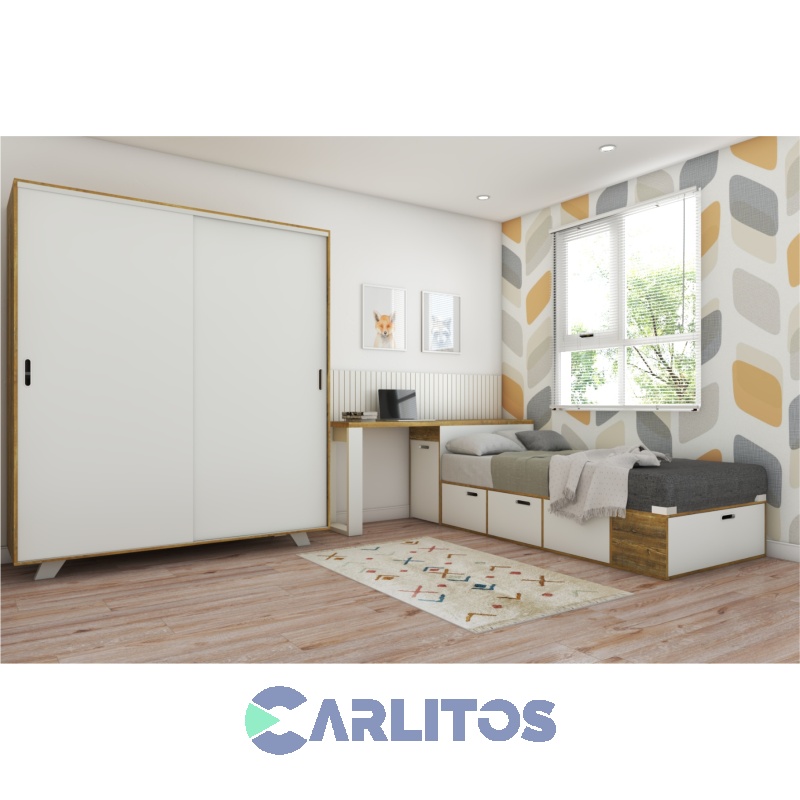 Placard Vestidor 1.80 Mts Línea Nordic Puertas Corredizas La Esperanza Atakama y Laqueado Blanco