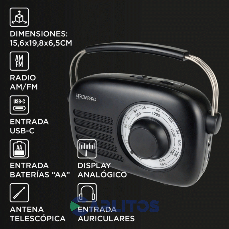 Radio Portátil Stromberg-Carlson Am/Fm Analógica Carga Usb Rv-2024