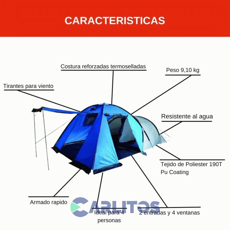 Carpa Iglu 4 Personas 2.60 X 4.60 X 1.90 Mts McKinley Frt-119