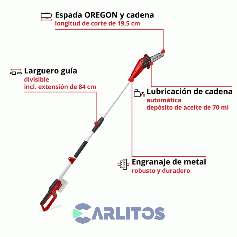 Motosierra telescópica Inalambrica Espada 20 Cm 3410581 Einhell Gc-Lc 18/20 Li T-Solo