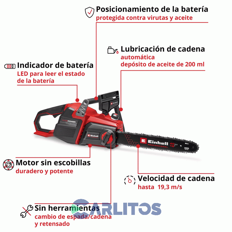 Motosierra Inalambrica Einhell 18 Volts Espada 40 Cm 4600050 Gp-Lc 36/40 Li Bl-Solo