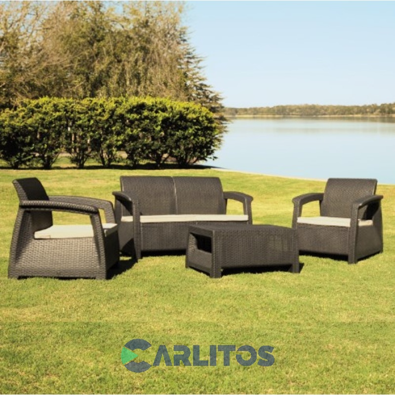 Juego De Jardín Simil Ratan 4 Cuerpos Voss Roma Set2 Capuchino