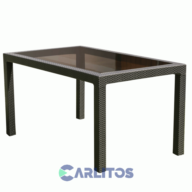 Mesa Simil Rattan Voss Indonesia 1.50 Mts Tapa Vidrio Templado 6 Mm Capuchino