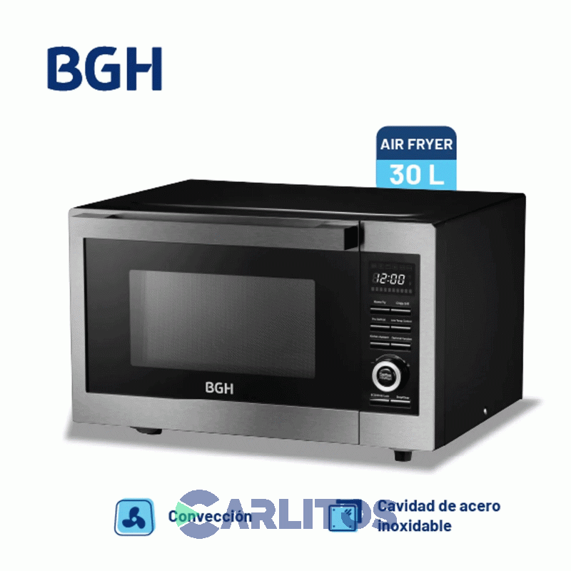 Microondas Y Air Fryer Con Grill Bgh Digital 30 Litros Negro B330dfn24