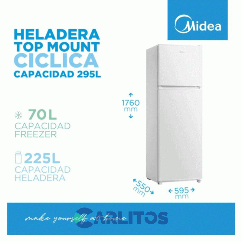 Heladera Con Freezer Midea 295 Litros Blanca Mdrt414fgr01a