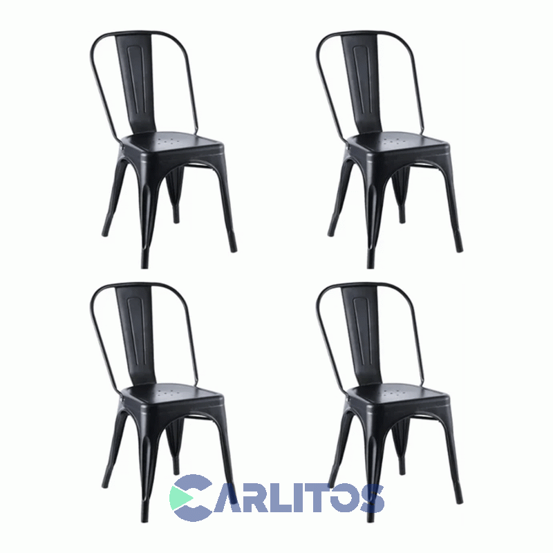 Combo 4 Sillas Tolix Acero Garden Life Negra Mate Ft540001 En Caja