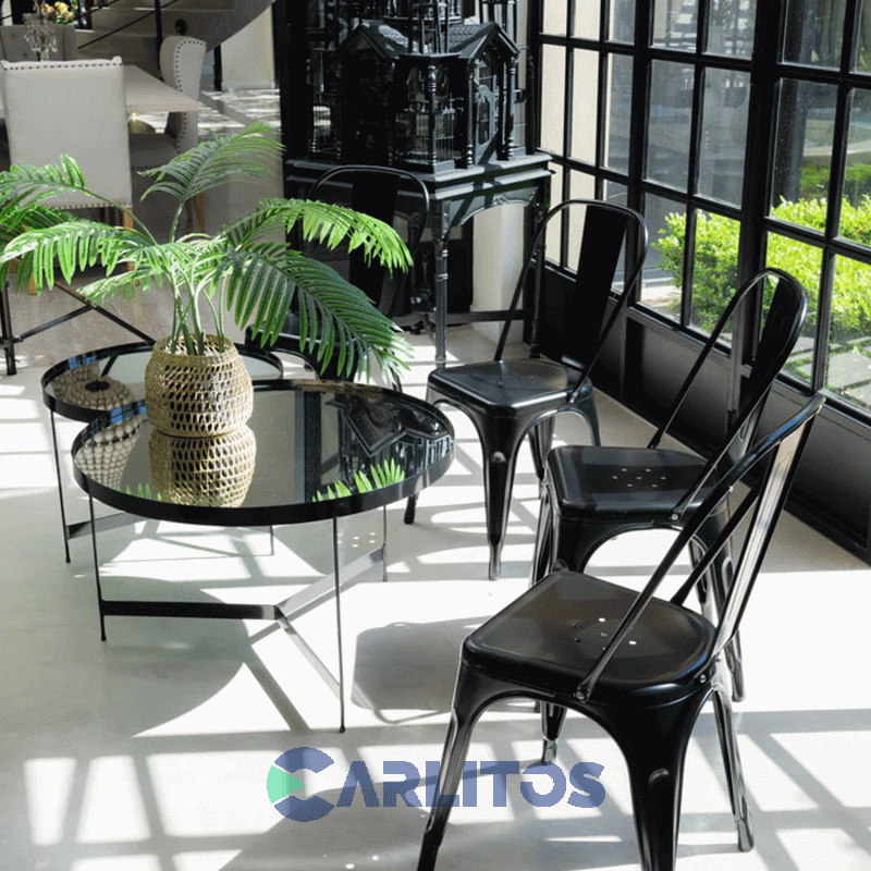 Combo 4 Sillas Tolix Acero Garden Life Negra Mate Ft540001 En Caja