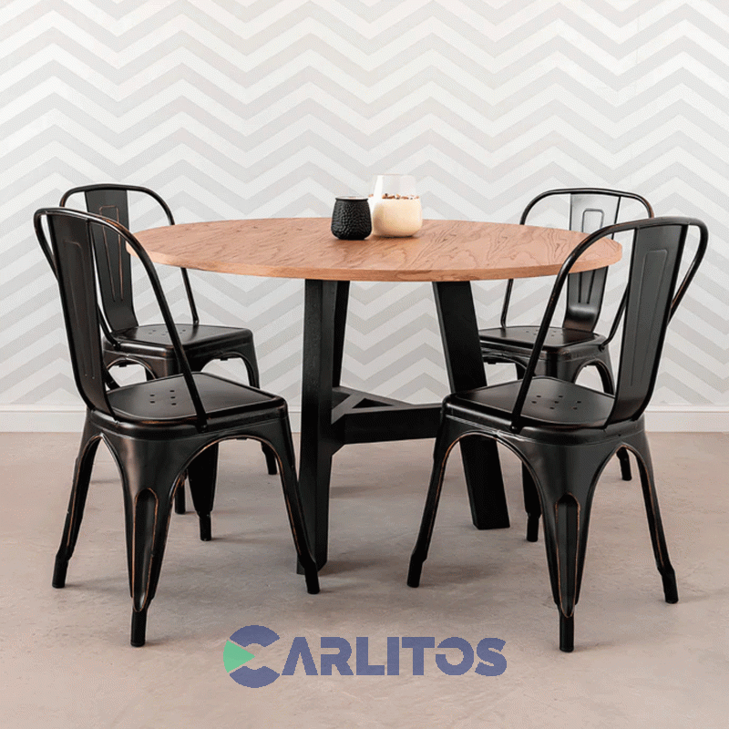 Combo 4 Sillas Tolix Acero Garden Life Negra Mate Ft540001 En Caja