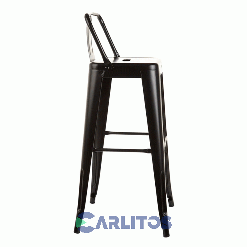 Banqueta Tolix Alta Con Respaldo Acero Garden Life Negra Ft580001
