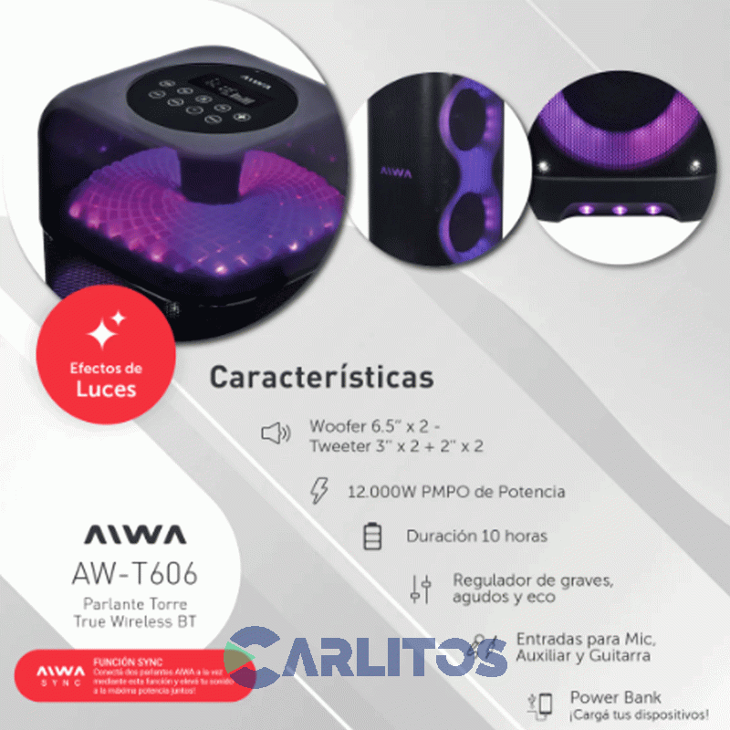 Parlante Torre Aiwa Con Bluetooth Y Batería 12000 Watts Aiwa Aw-t606