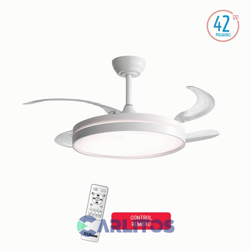 Ventilador De Techo Retractil Liliana Blanco Palas Acrilicas Con Luz Led Vthb603