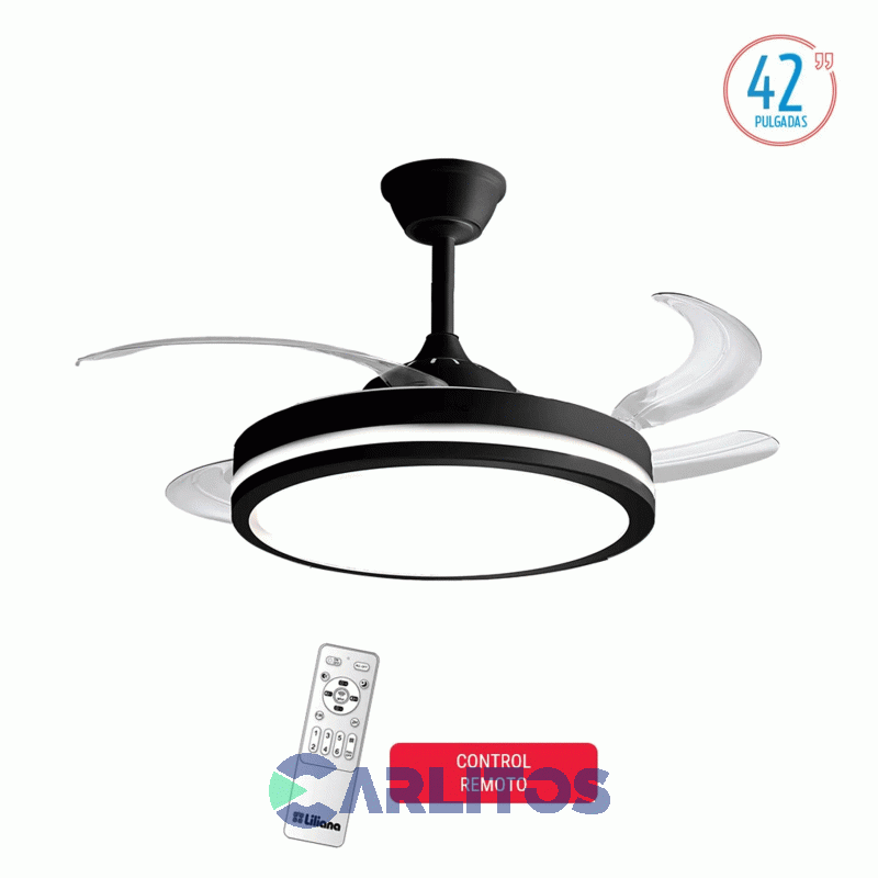 Ventilador De Techo Retractil Liliana Negro Palas Acrilico Luz Led Vthn603