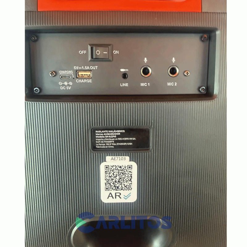 Parlante Portátil Ambassador Con Bluetooth Y Batería 40 Watts Sh-8.2/40