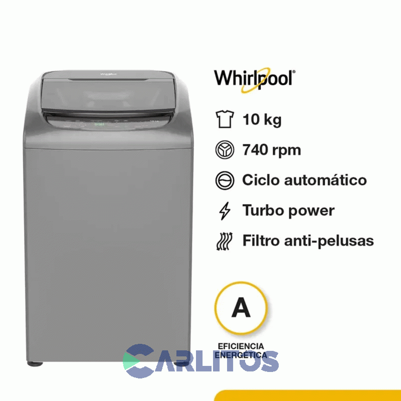 Lavarropa Carga Superior Whirlpool 10 KG 740 RPM Gris Ww10htb