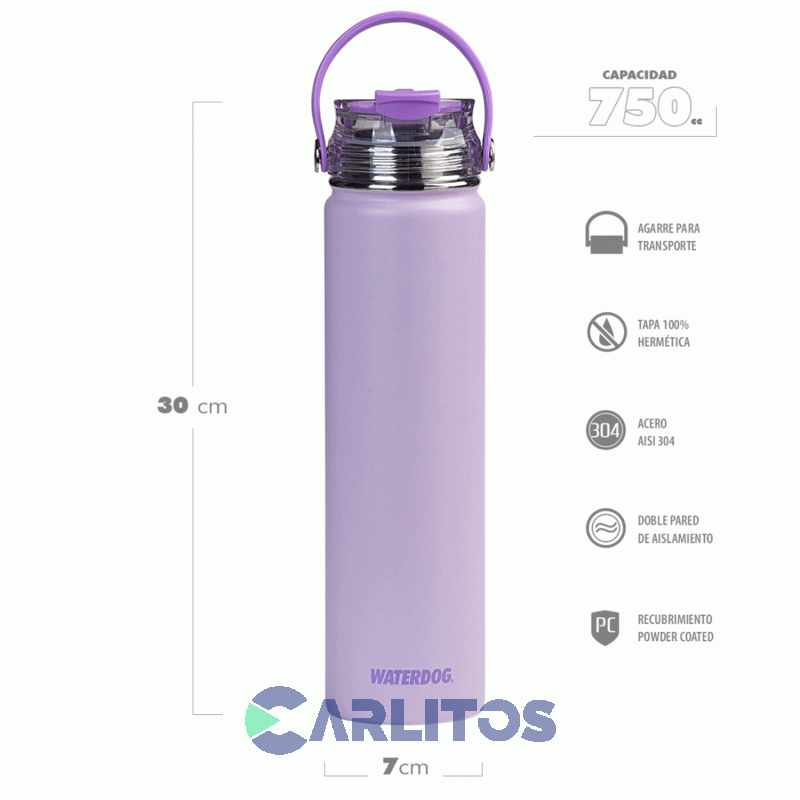 Botella De Acero Inoxidable Waterdog Akwa750ps Pink Stick
