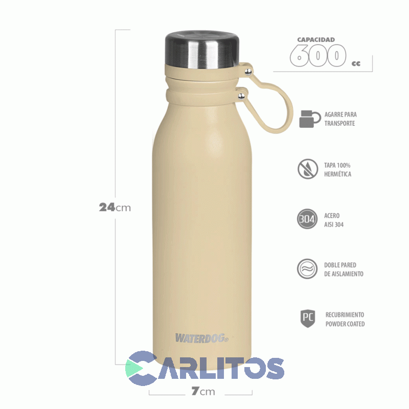 Botella De Acero Inoxidable Waterdog Buho600yw Amarillo