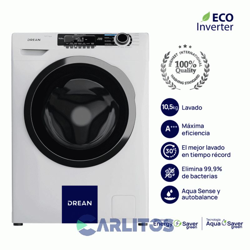 Lavarropa Carga Frontal Drean Inverter 10,5 KG - 1200 Rpm Blanco Lcfdr1012sb0
