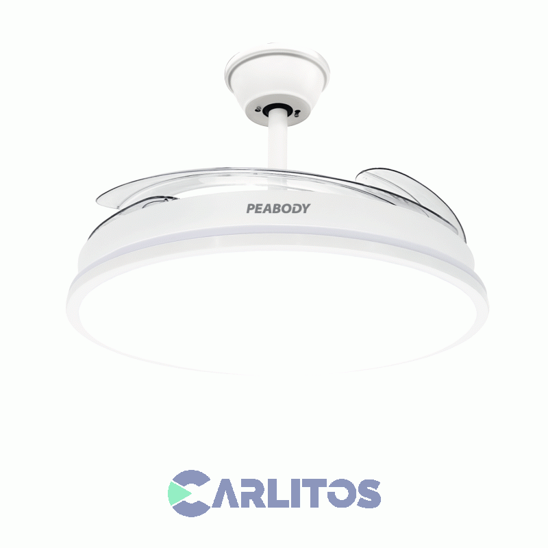 Ventilador De Techo Retractil Peabody Blanco Palas Acrilico Luz Led Pe-vtrdc410b