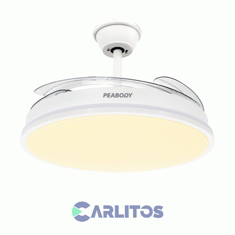 Ventilador De Techo Retractil Peabody Blanco Palas Acrilico Luz Led Pe-vtrdc410b