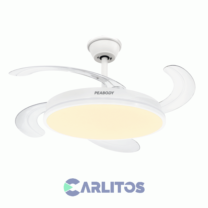 Ventilador De Techo Retractil Peabody Blanco Palas Acrilico Luz Led Pe-vtrdc410b