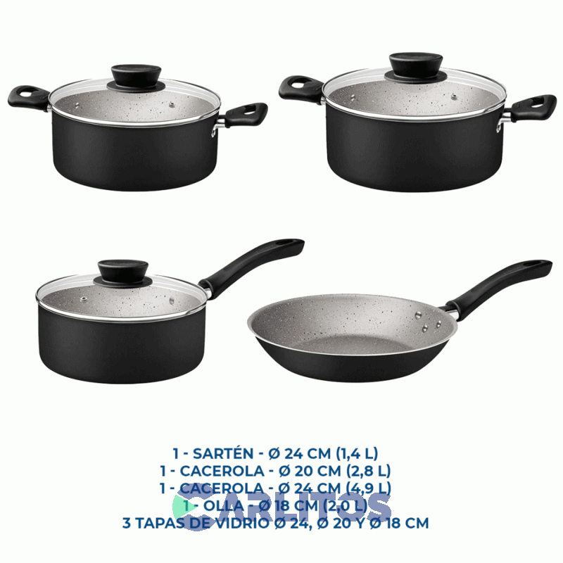 Batería Aluminio Antiadherente 7 Piezas Linz Tramontina 27899/425