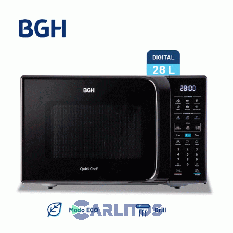 Microondas Con Grill BGH Digital 28 Litros Negro B228dn20i