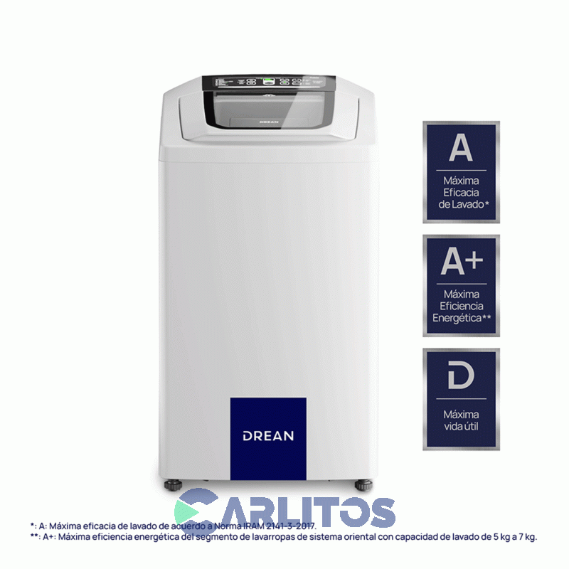 Lavarropa Carga Superior Drean 6.5 KG 800 RPM Blanco Concept Neo Fuzzy 658
