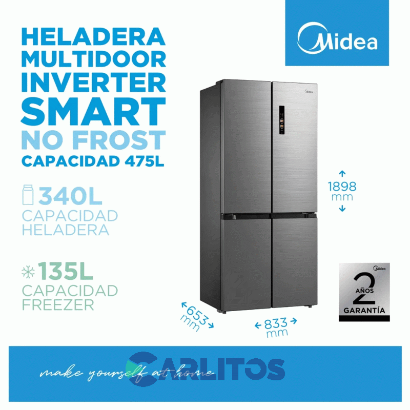 Heladera No Frost Multidoor Midea Inverter 475 Litros Acero Inoxidable Mdrm691fgf46ad